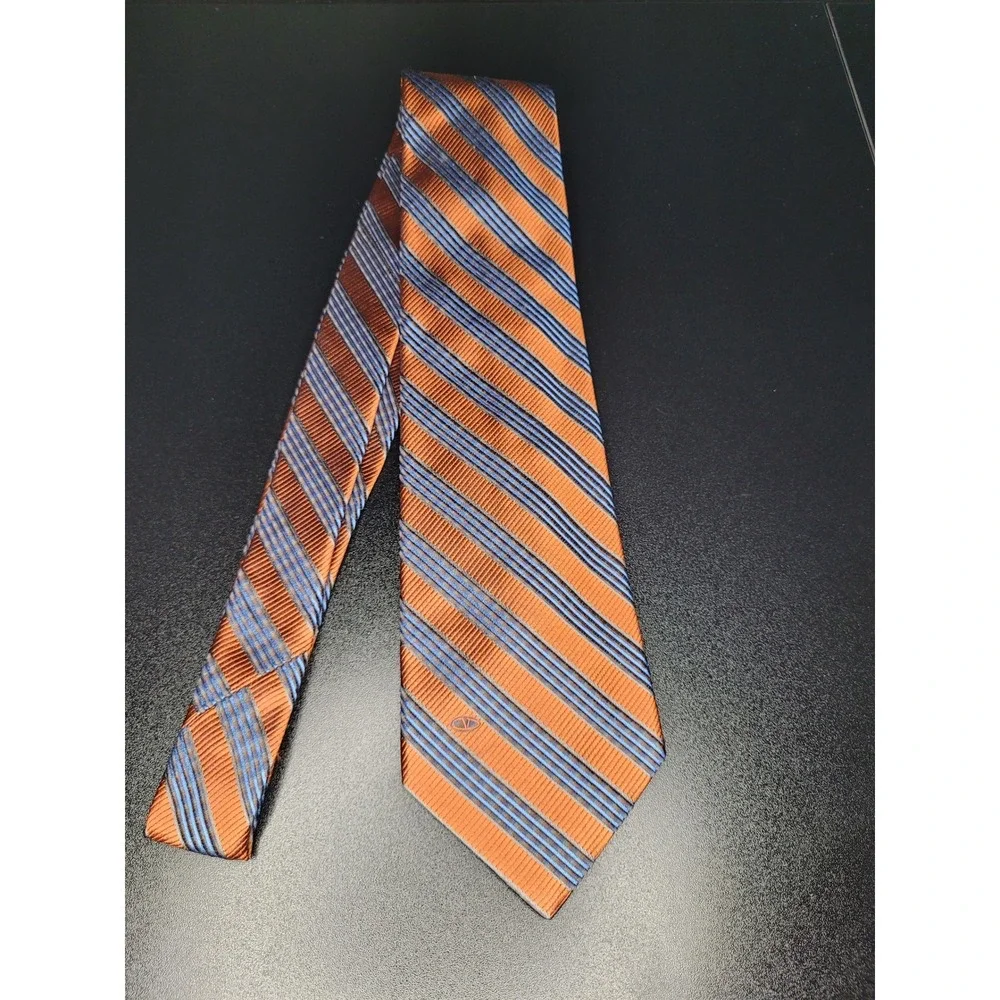 Valentino Men's Necktie Orange Blue Striped Silk 3.75